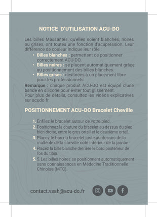 notice verso_bracelet cheville_ACU-DO_massage_shiatsu_do-in_douleurs cheville_rétention d'eau_douleurs menstruelles_massage