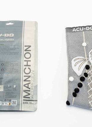 manchon_bras_acu-do_noir_rouge_douleurs_bras_tendinites_tennis_elbow_massage_shiatsu_auto massage_acupression_compression
