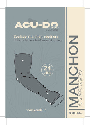 notice recto_manchon_bras_acu-do_noir_rouge_douleurs bras_douleurs épaules_tendinites_tennis_elbow_douleurs_automassage_